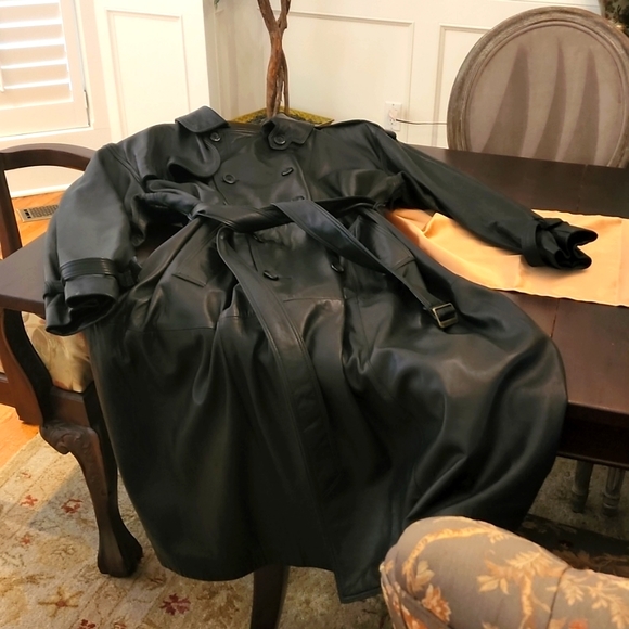 ANDRE Creations de Cuir Mens 2XL Leather Trench Coat Black - Picture 9 of 14